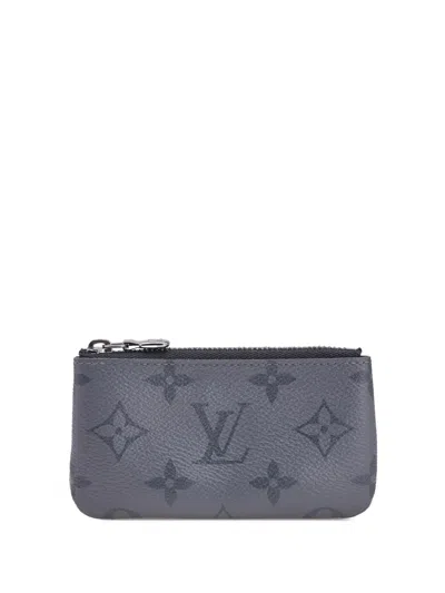 Pre-owned Louis Vuitton 2022 Monogram Eclipse Reverse Pochette Cles Coin Pouch In Gray