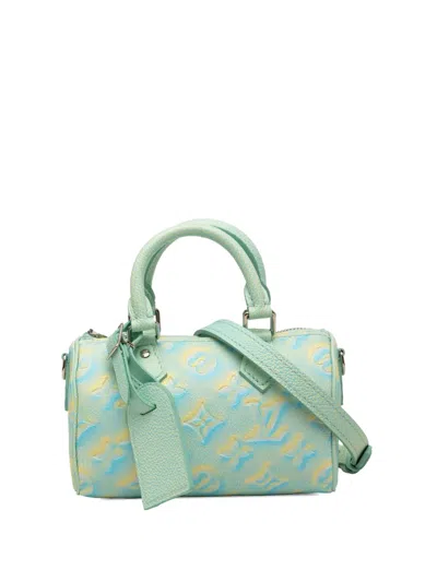 Pre-owned Louis Vuitton 2022 Monogram Empreinte Summer Stardust Nano Speedy Satchel In Green