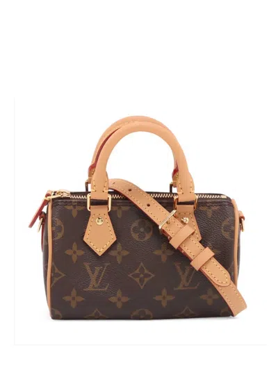 Pre-owned Louis Vuitton 2022 Monogram Nano Speedy Bandouliere Satchel In Brown