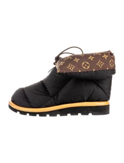 Pre-owned Louis Vuitton 2022 Monogram Pattern Lace-up Boots In Black