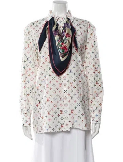 Pre-owned Louis Vuitton 2022 Multicolor Monogram Blouse Button-up Top In White