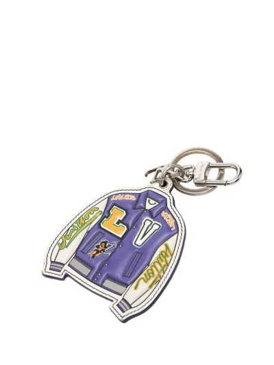 Pre-owned Louis Vuitton 2022 Printed Leather And Brass Lv Varsity Jacket Illustre Bag Charm And Holder Key Chain In Multi
