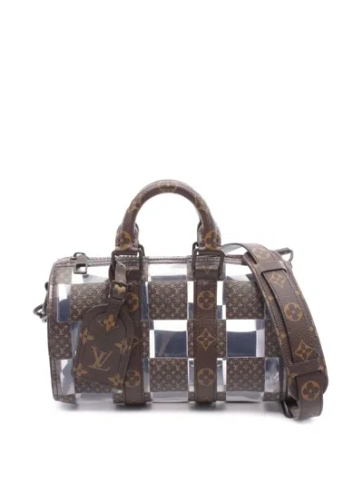 Pre-owned Louis Vuitton 2022 Pvc And Monogram Chess Keepall Bandouliere 25 Satchel In Brown