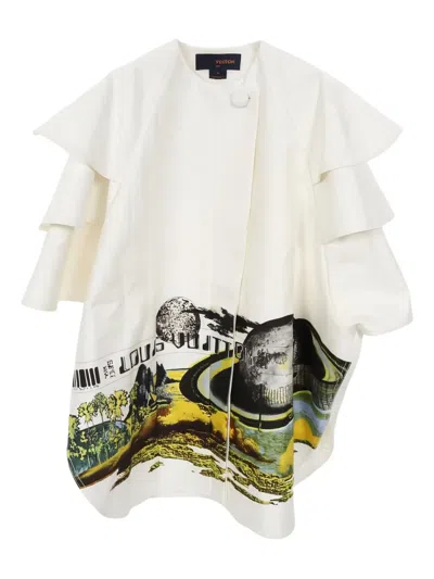 Pre-owned Louis Vuitton 2022 Ruffled Printed Coat In White