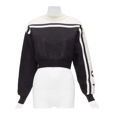 Pre-owned Louis Vuitton 2022 Runway Black White Floral Motif Cropped Sweater Xxs