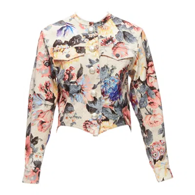 Pre-owned Louis Vuitton 2022 Runway Vintage Flower Pearl Button Cropped Jacket Fr34 X In Sand