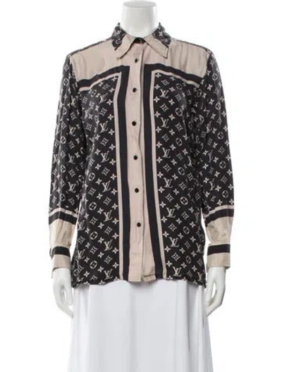 Pre-owned Louis Vuitton 2022 Silk Monogram Button-up Top Blouse In Grey