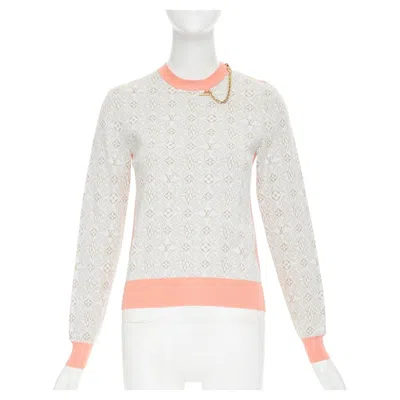 Pre-owned Louis Vuitton 2022 Since 1964 Monogram Silk Cotton Jacquard Gold Chain Sweater