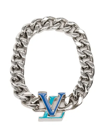 Pre-owned Louis Vuitton 2022 Stainless Steel Enamel Lv Chain Bracelet M Costume Bracelet In Silver