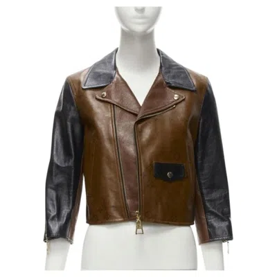 Pre-owned Louis Vuitton 2022 Tattoo Monogram Cropped Calfskin Leather Biker Jacket Fr43 Xs In Black