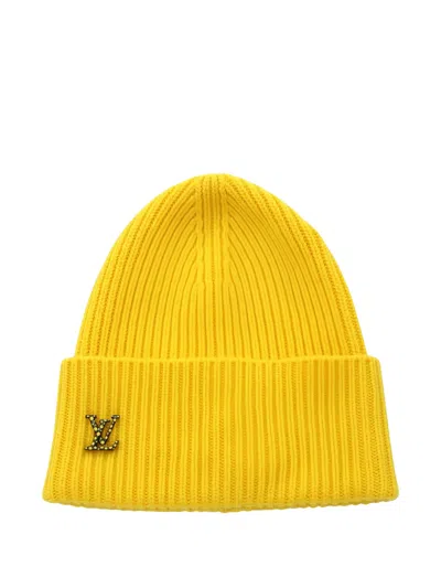 Pre-owned Louis Vuitton 2022 X Yayoi Kusama Logo Beanie In Yellow