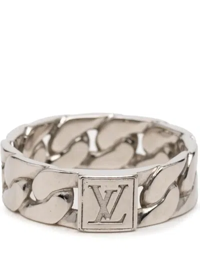 Pre-owned Louis Vuitton 2023 Brass Mosaic Chain Ring Costume Ring In Silver