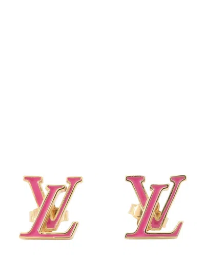 Pre-owned Louis Vuitton 2023 Gold Plated Enamel Lv Iconic Push Back Earrings Costume Earrings
