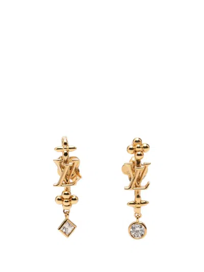 Pre-owned Louis Vuitton 2023 Gold Plated Strass Lv In The Sky Push Back Earrings Costume Earrings