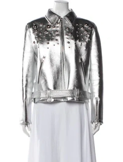 Pre-owned Louis Vuitton 2023 Lamb Leather Biker Jacket In Silver