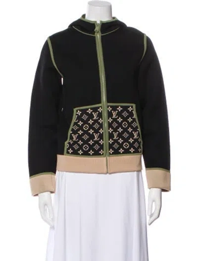 Pre-owned Louis Vuitton 2023 Monogram Accent Zip-up Jacket In Black