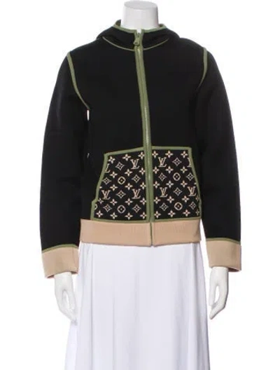 Pre-owned Louis Vuitton 2023 Monogram Accent Zip-up Jacket In Black