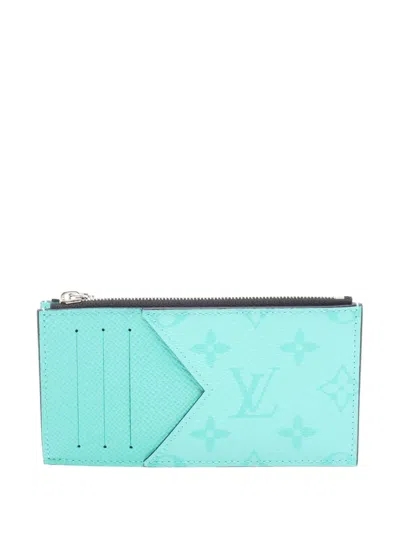 Pre-owned Louis Vuitton 2023 Monogram Taigarama Coin Card Holder In Blue