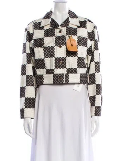 Pre-owned Louis Vuitton 2023 Plaid Print Biker Jacket In Brown