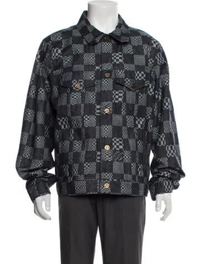 Pre-owned Louis Vuitton 2023 Plaid Print Denim Jacket In Blue
