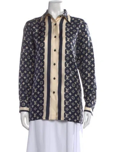 Pre-owned Louis Vuitton 2023 Silk Blouse In Blue
