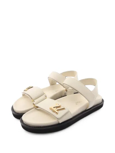 Pre-owned Louis Vuitton 2023 Sunset Line Leather Flat Sandals In White