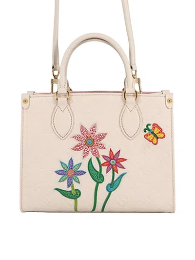 Pre-owned Louis Vuitton 2023 Yayoi Kusama Monogram Giant Empreinte Flower Onthego Pm Satchel In White