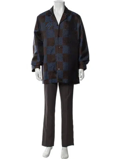 Pre-owned Louis Vuitton 2024 Damier Silk Pajama Shirt Pajama Top In Blue