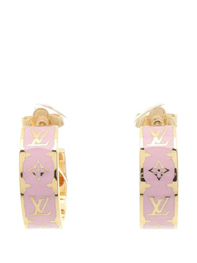 Pre-owned Louis Vuitton 2024 Nanogram Enamel Hoop Earrings In Gold