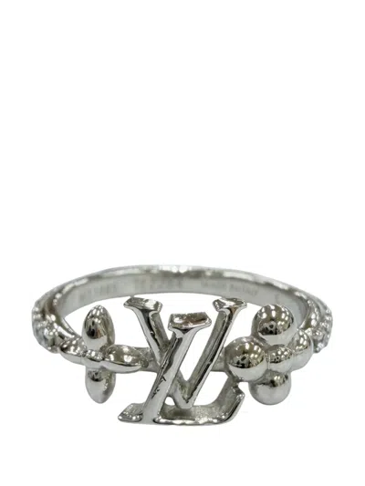 Pre-owned Louis Vuitton 2024 Palladium Plated And Strass Lv Iconic Ring Metal Costume Ring In Silver