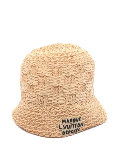 Pre-owned Louis Vuitton 2024 Raffia Damier Hat In Neutral