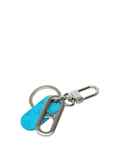 Pre-owned Louis Vuitton 2025 Brass Lv Signature Bag Charm And Key Holder In Blue