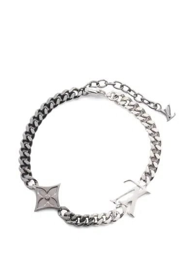 Pre-owned Louis Vuitton 2025 Instinct Logo-charm Bracelet In Silver