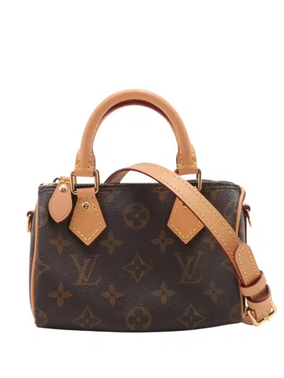 Pre-owned Louis Vuitton 2025 Monogram Nano Speedy Bandouliere Satchel In Brown