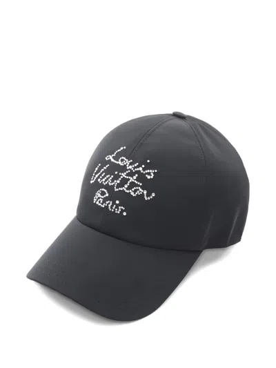 Pre-owned Louis Vuitton 2025 Rhinestone Script Cap In Black