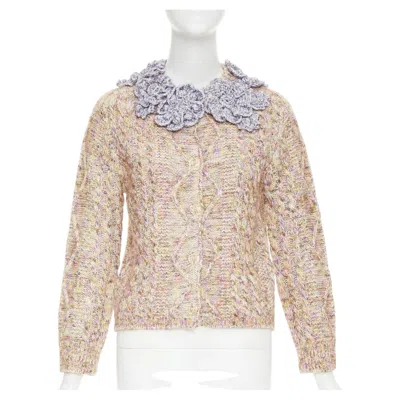 Pre-owned Louis Vuitton 2026 Knitted Flower Collar Cable Multicolor Mix Knit Cardigan Xs In Beige