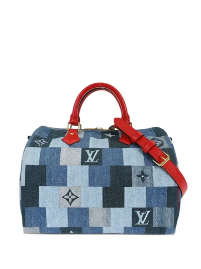 Louis Vuitton 30 Speedy Bandouliere Squar- Patchwork Tote Bag In Blue