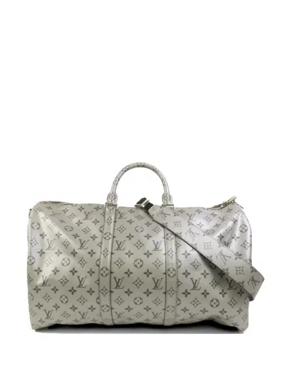 Pre-owned Louis Vuitton 50 Keepall Bandoulière Monogram Reflect Tote Bag In Gray