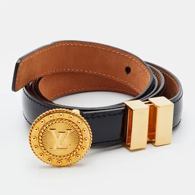 Pre-owned Louis Vuitton 80cm Black Patent Leather Round Logo Waist Belt