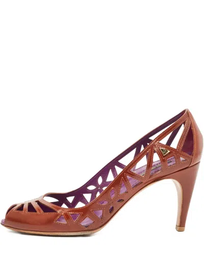 Pre-owned Louis Vuitton 80mm Leather Cutout Pumps In Brown