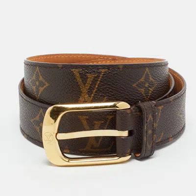 Pre-owned Louis Vuitton 85 Cm Buckle Belt Monogram Canvas In Brown