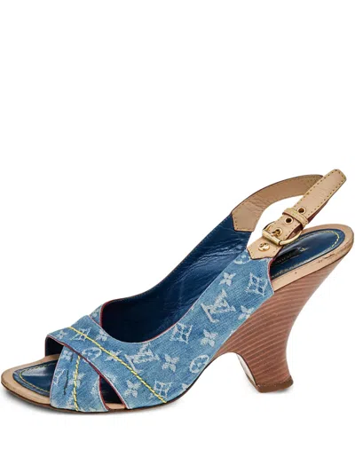 Pre-owned Louis Vuitton 85mm Denim Monogram Sandals