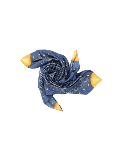 Pre-owned Louis Vuitton 90 Monogram Denim Silk Scarf In Blue