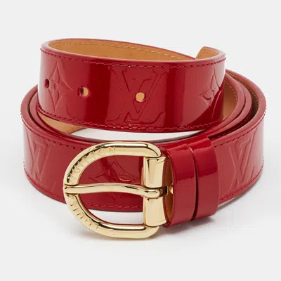 Pre-owned Louis Vuitton 90cm Buckle Belt Pomme D'amour Monogram Vernis Leather In Red