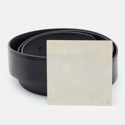 Pre-owned Louis Vuitton 90cm Inventeur Monogram Carved Black Leather Waist Belt