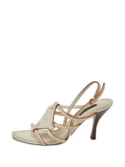 Pre-owned Louis Vuitton 95mm Contrast-stitch Heeled Sandals In White