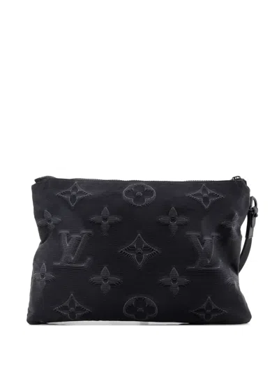 Pre-owned Louis Vuitton A4 Pouch Limited Edition 2054 Monogram Textile Clutch Bag In Black