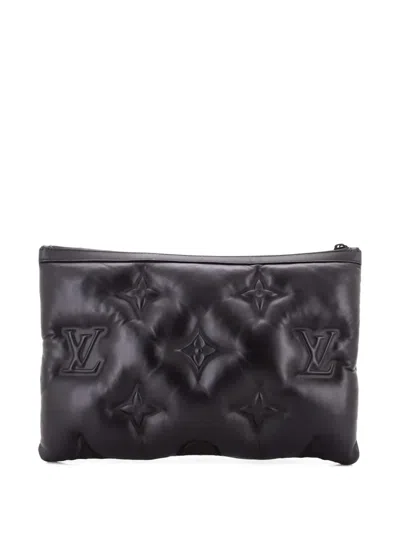 Pre-owned Louis Vuitton A4 Pouch Monogram Puffer Lambskin Clutch Bag In Black