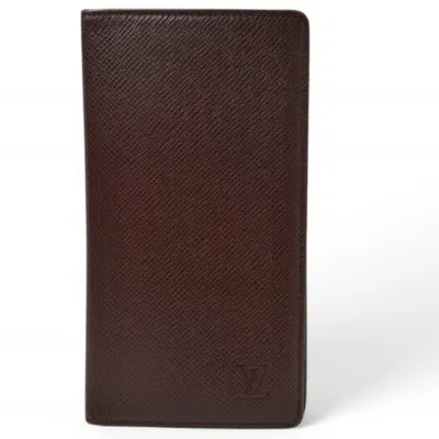 Pre-owned Louis Vuitton Acajou Leather Long Bill Wallet (bi-fold) () In Brown