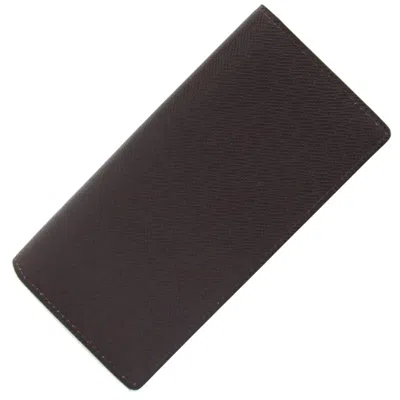Pre-owned Louis Vuitton Acajou Taiga Leather Long Wallet (bi-fold) () In Brown